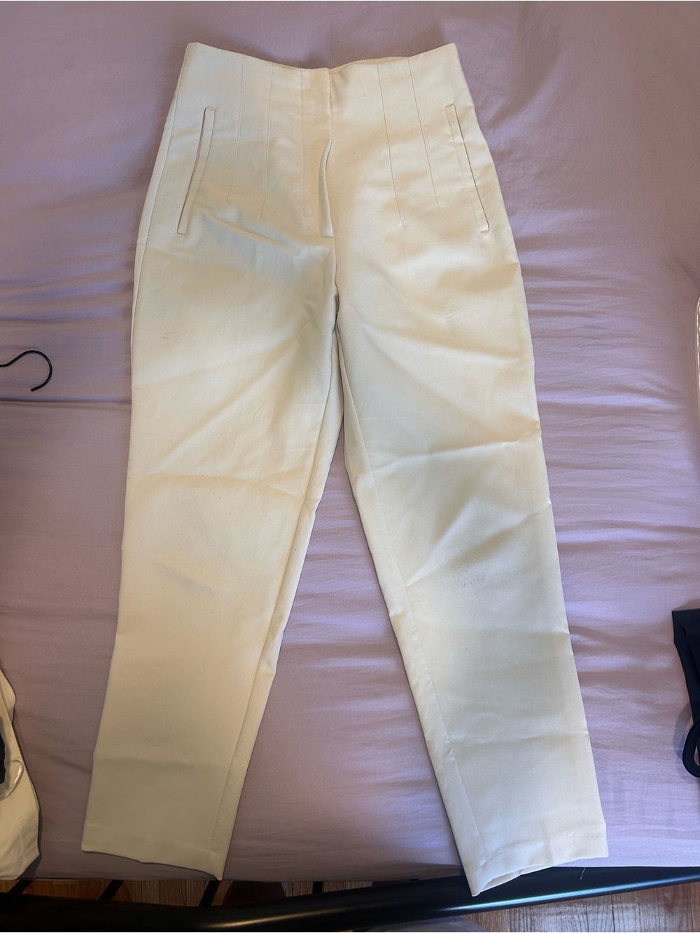 Zara Off-White High-Waist Tailored Pants